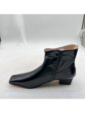 Women's Square Closed Toe Low Chunky Heel Ankle Booties Zip Up Flat Short Boots